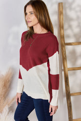 Hailey & Co Full Size Color Block Dropped Shoulder Knit Top - Stylish & Comfortable